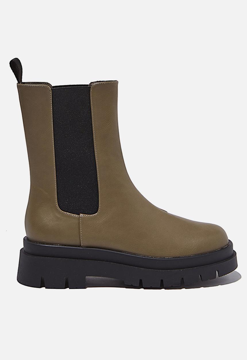 Cotton On - Maze combat midi gusset boot - olive green smooth