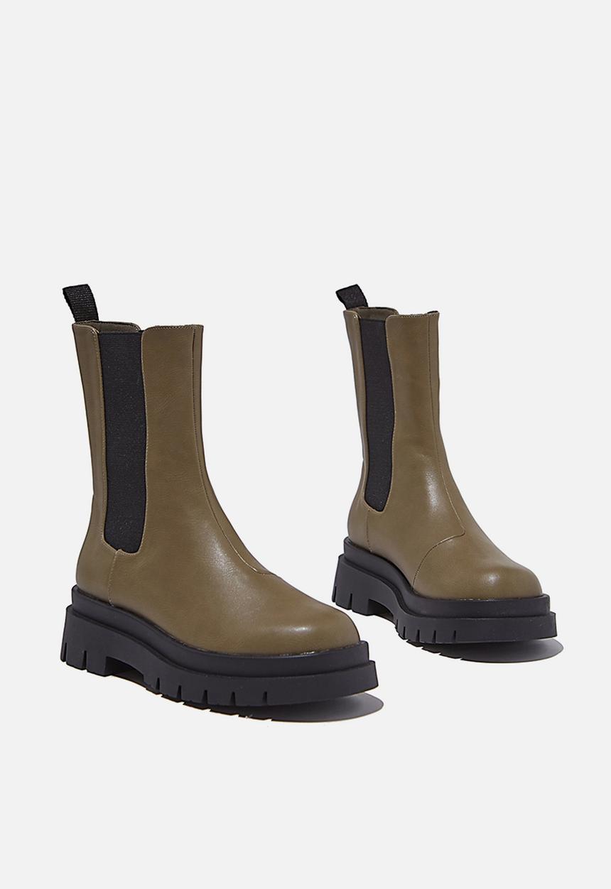 Cotton On - Maze combat midi gusset boot - olive green smooth