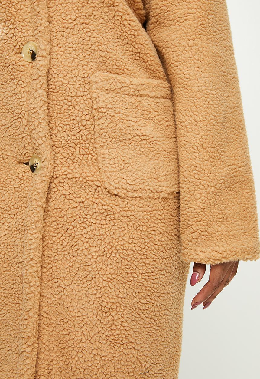 Missguided - Plus size pocket borg crombie - tan