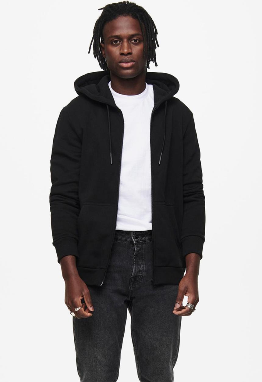 Only & Sons - Onsceres life zip thr. hoodie sweat - black