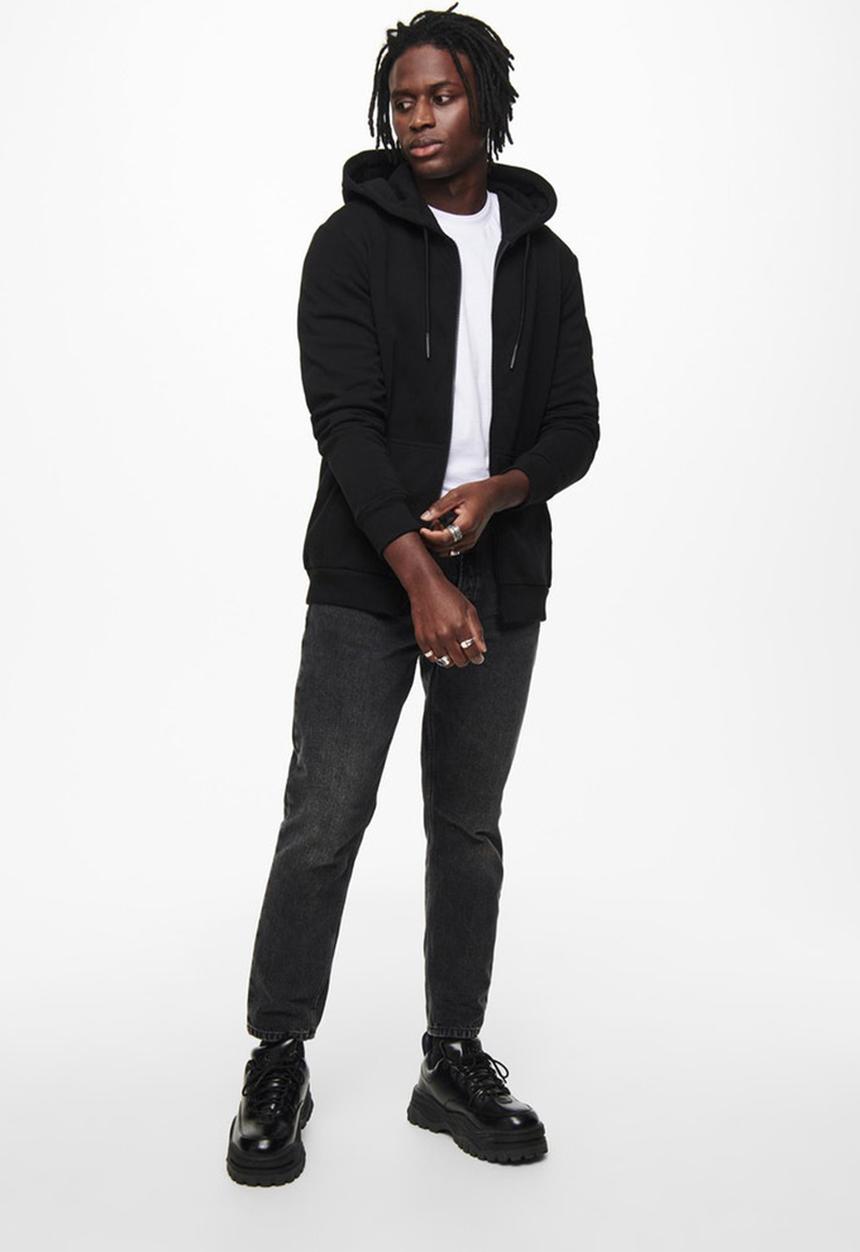 Only & Sons - Onsceres life zip thr. hoodie sweat - black