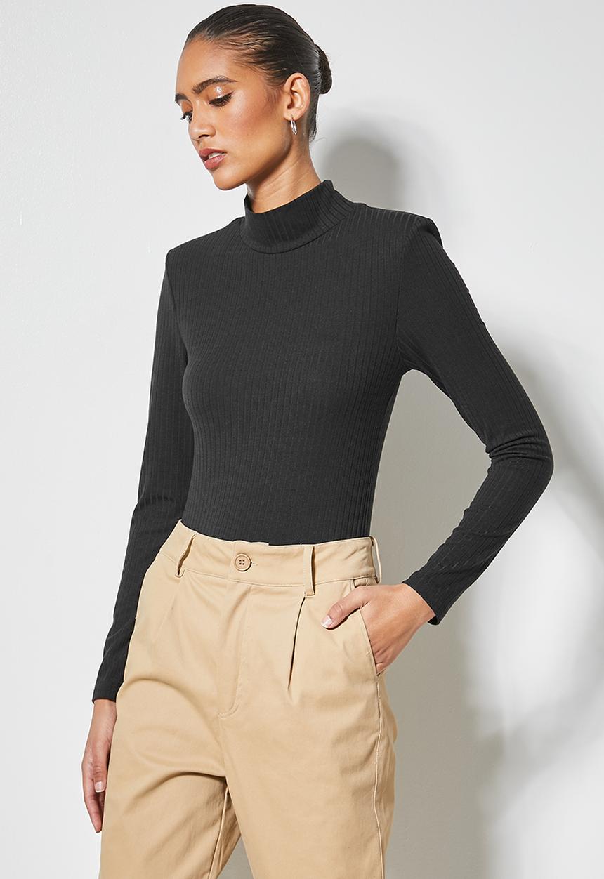 Superbalist - Rib turtleneck bodysuit with shoulder pad - black