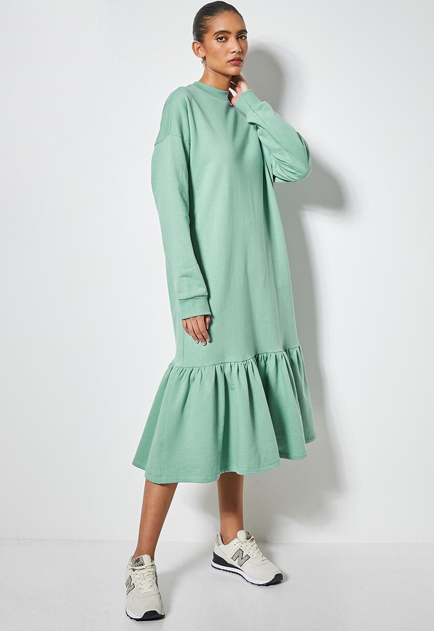 Superbalist - Cosy dropped waist dress with tier - sage