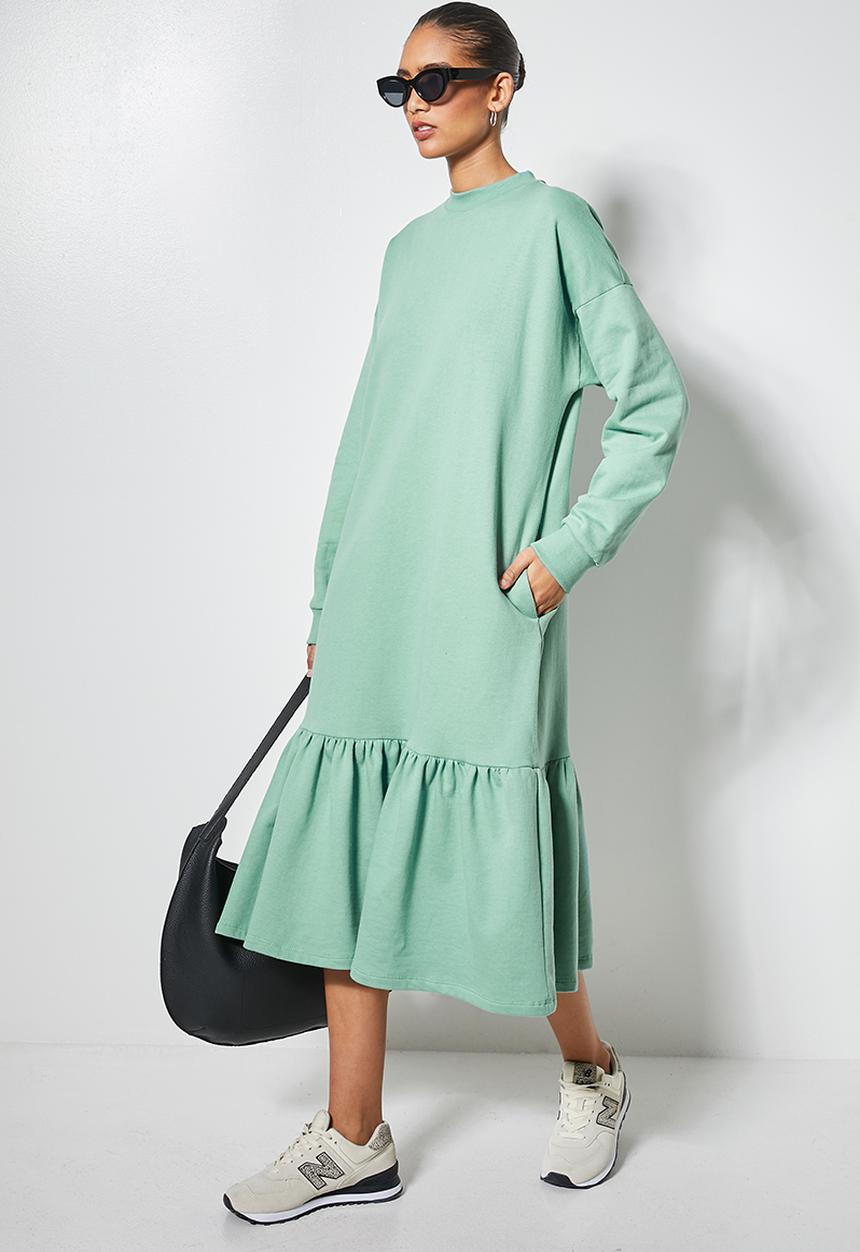 Superbalist - Cosy dropped waist dress with tier - sage
