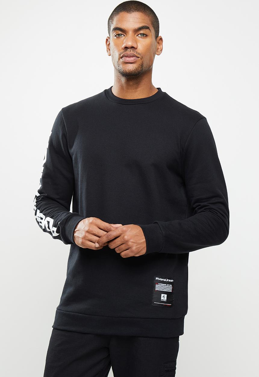 Flyersunion - Brushed fleece crew - black