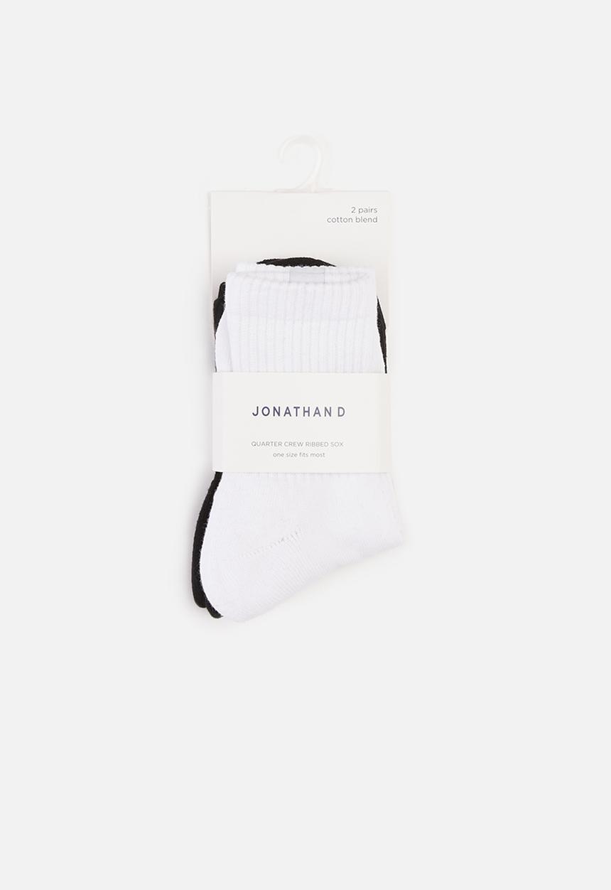 Jonathan D - 2-pack branded quarter ribbed crew socks - black & white