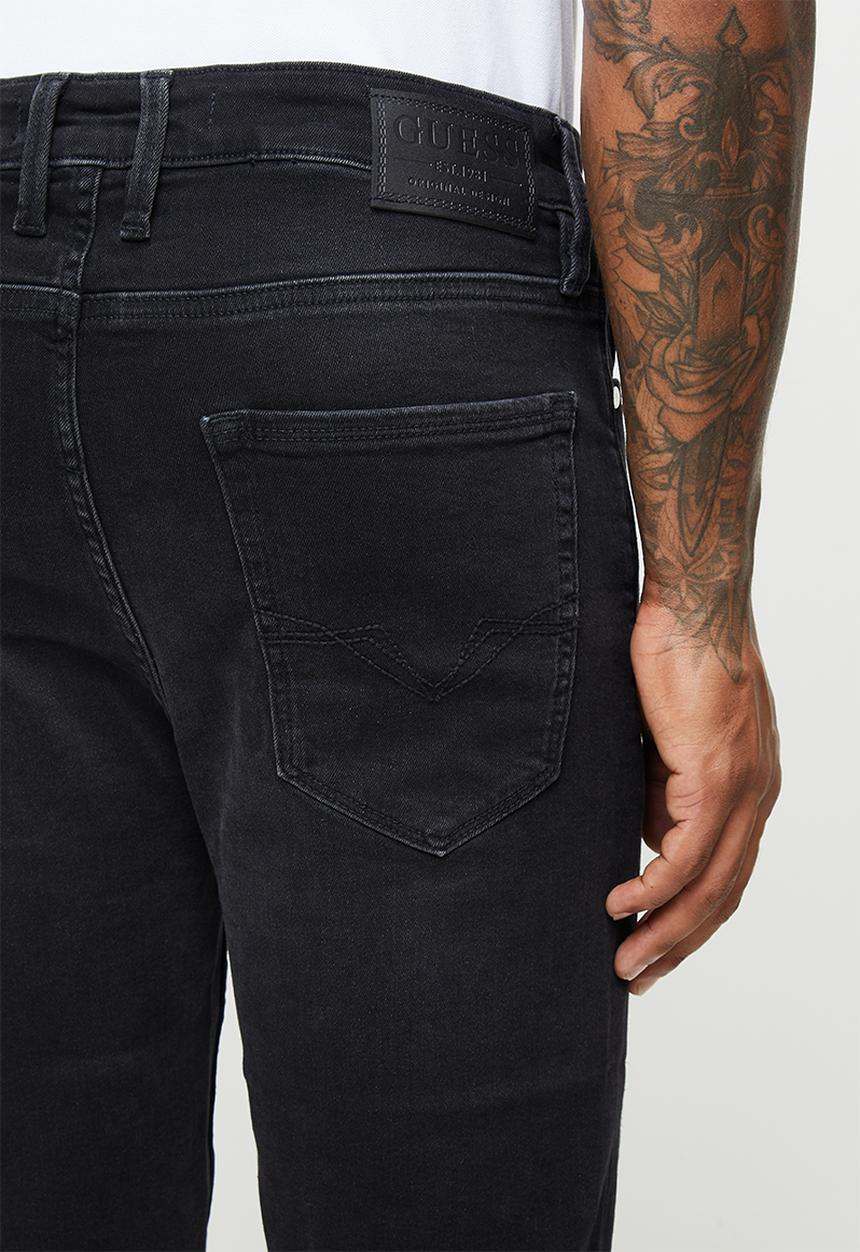 GUESS - Faded black wash slim denim short with destroy - black