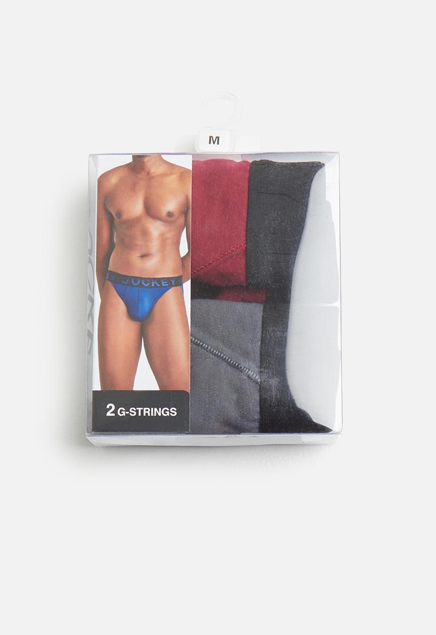 Jockey - Jockey mens g-string plain 2 pack - grey & burgundy