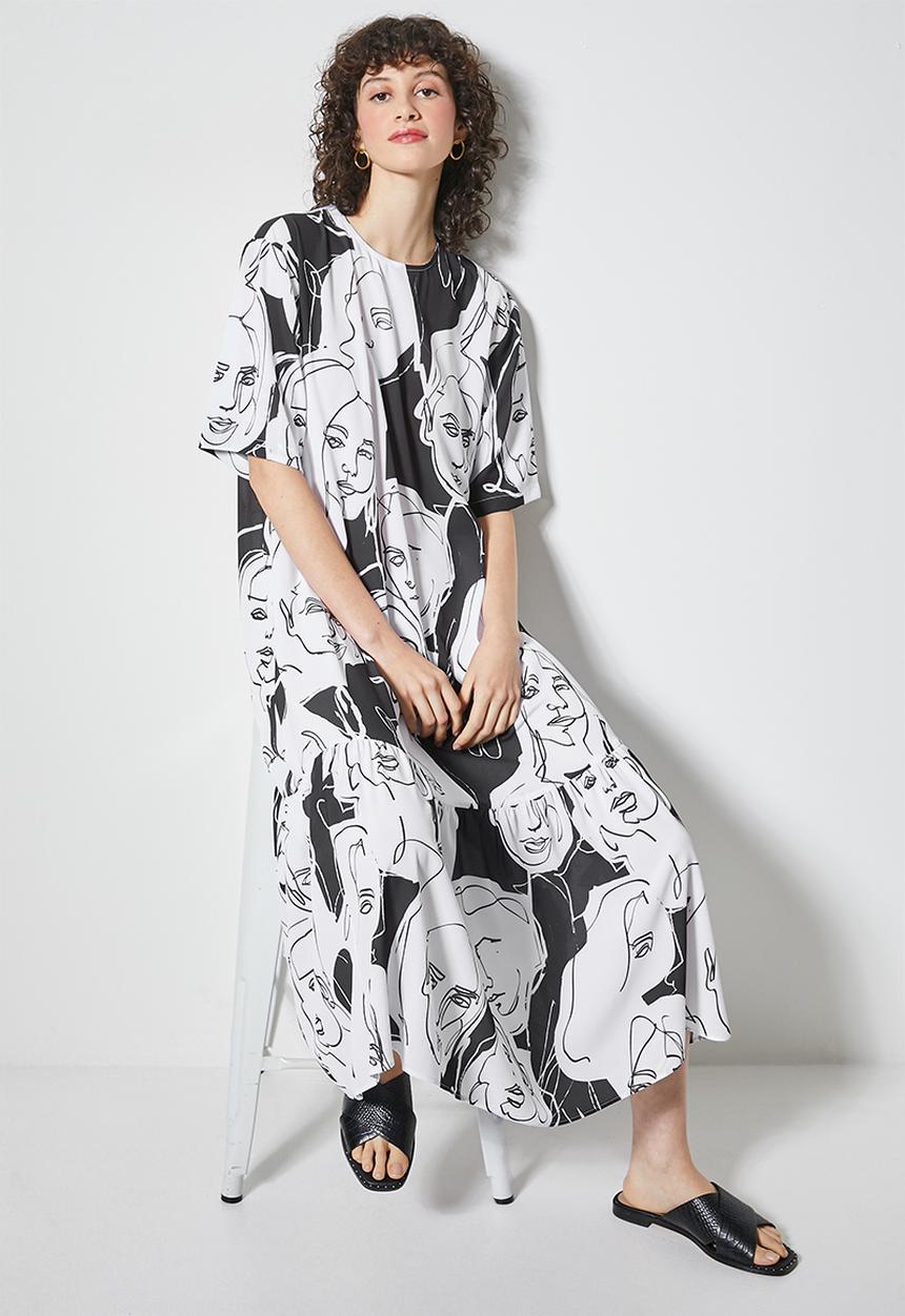 Superbalist - Single tier woven T-shirt dress-  white & black 
