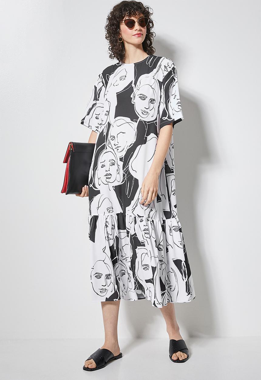 Superbalist - Single tier woven T-shirt dress-  white & black 