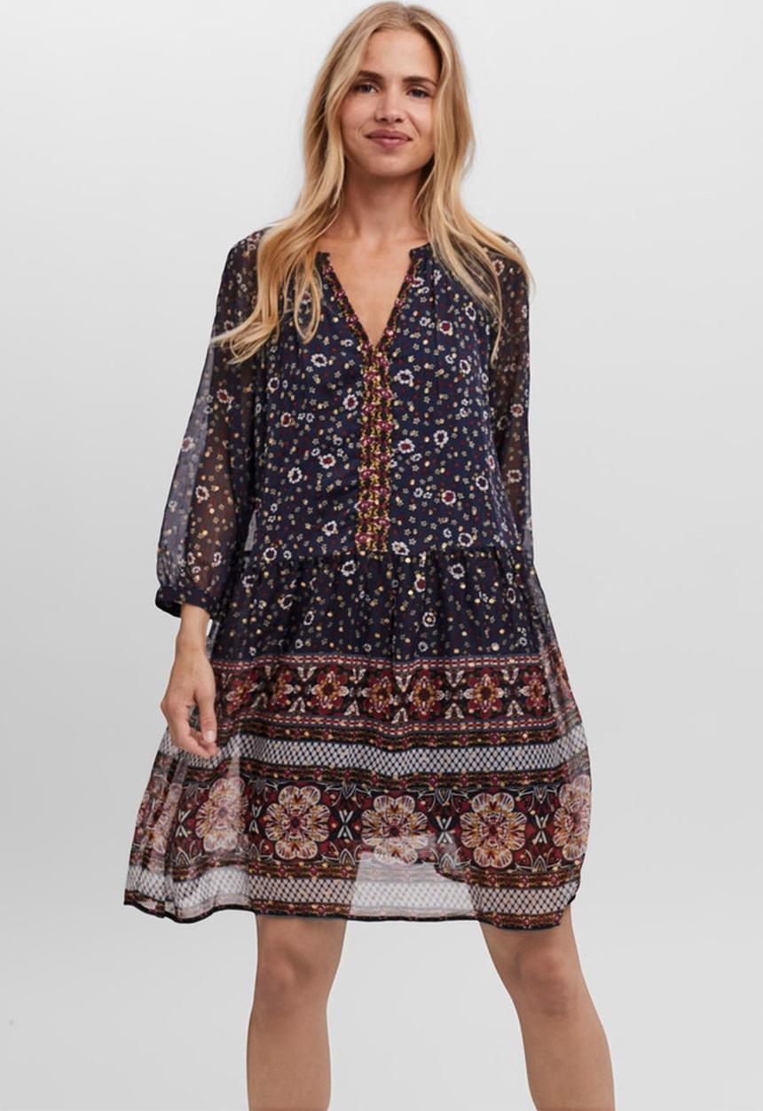 Vero Moda - Bohemea lurex 3/4 short dress - navy 