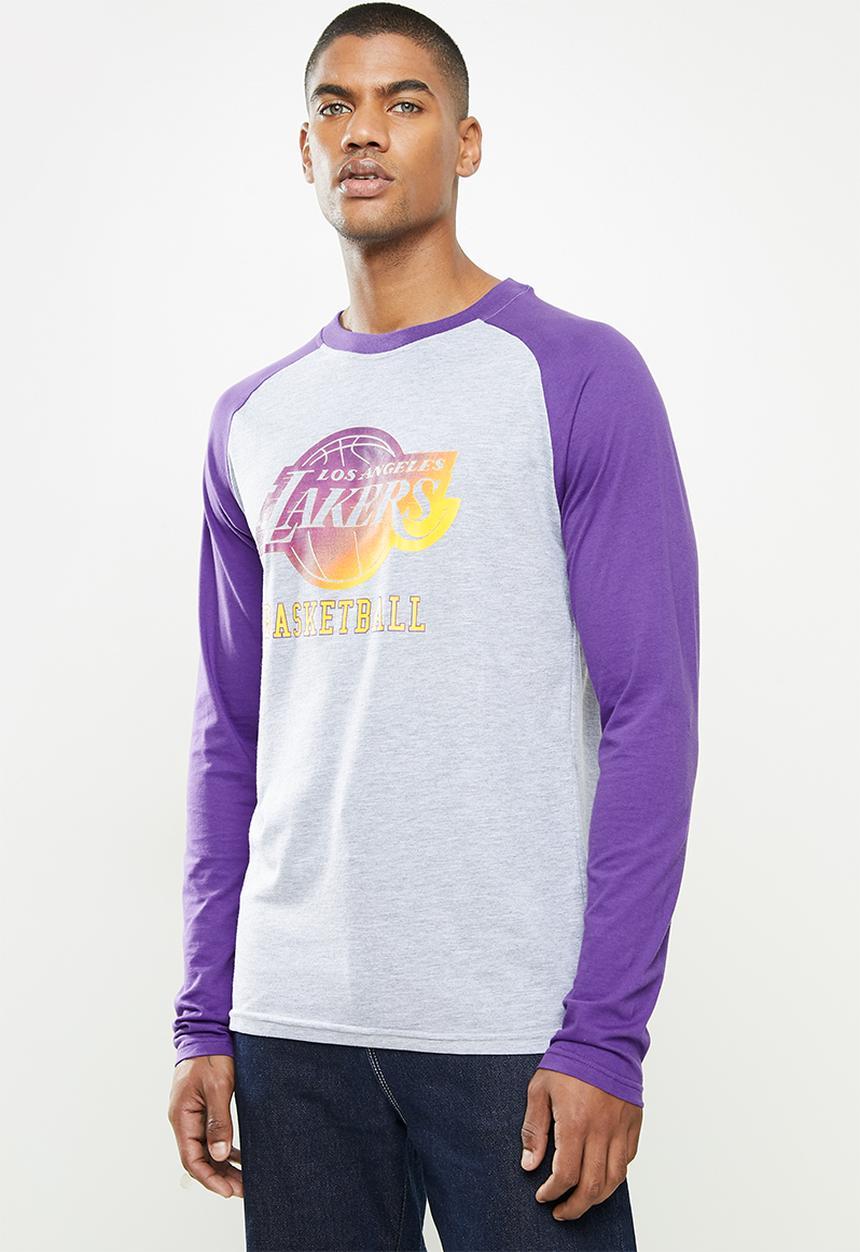 NBA - Lakers icon logo long sleeve printed T-shirt - grey & purple