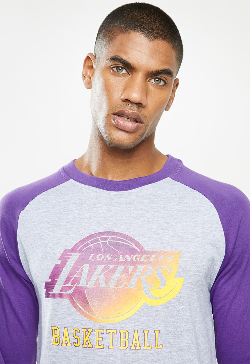 NBA - Lakers icon logo long sleeve printed T-shirt - grey & purple