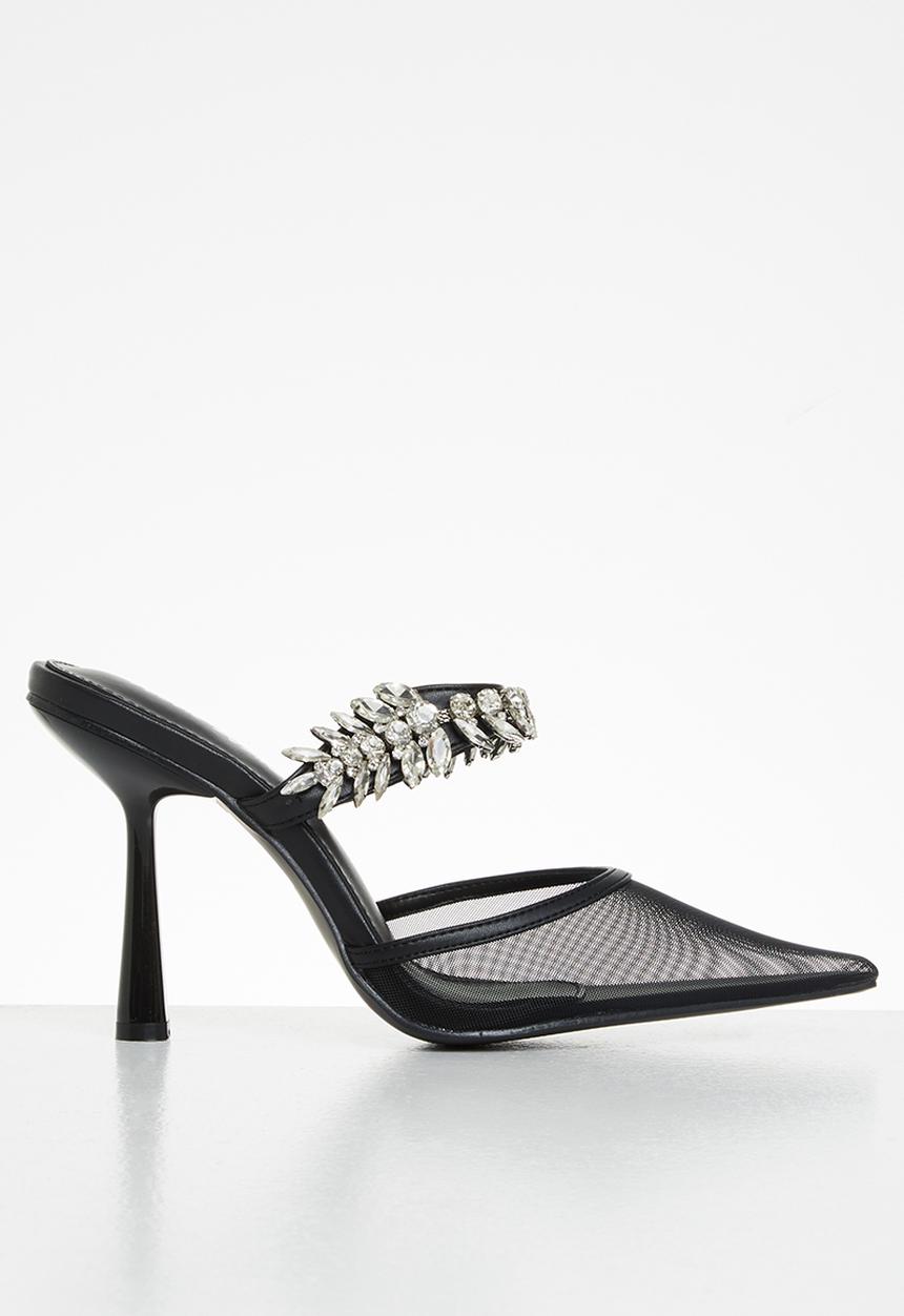 Public Desire - Girlfriend embellishment stiletto slip on heel - black