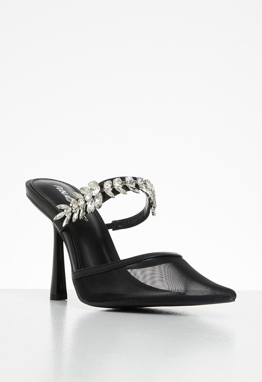 Public Desire - Girlfriend embellishment stiletto slip on heel - black