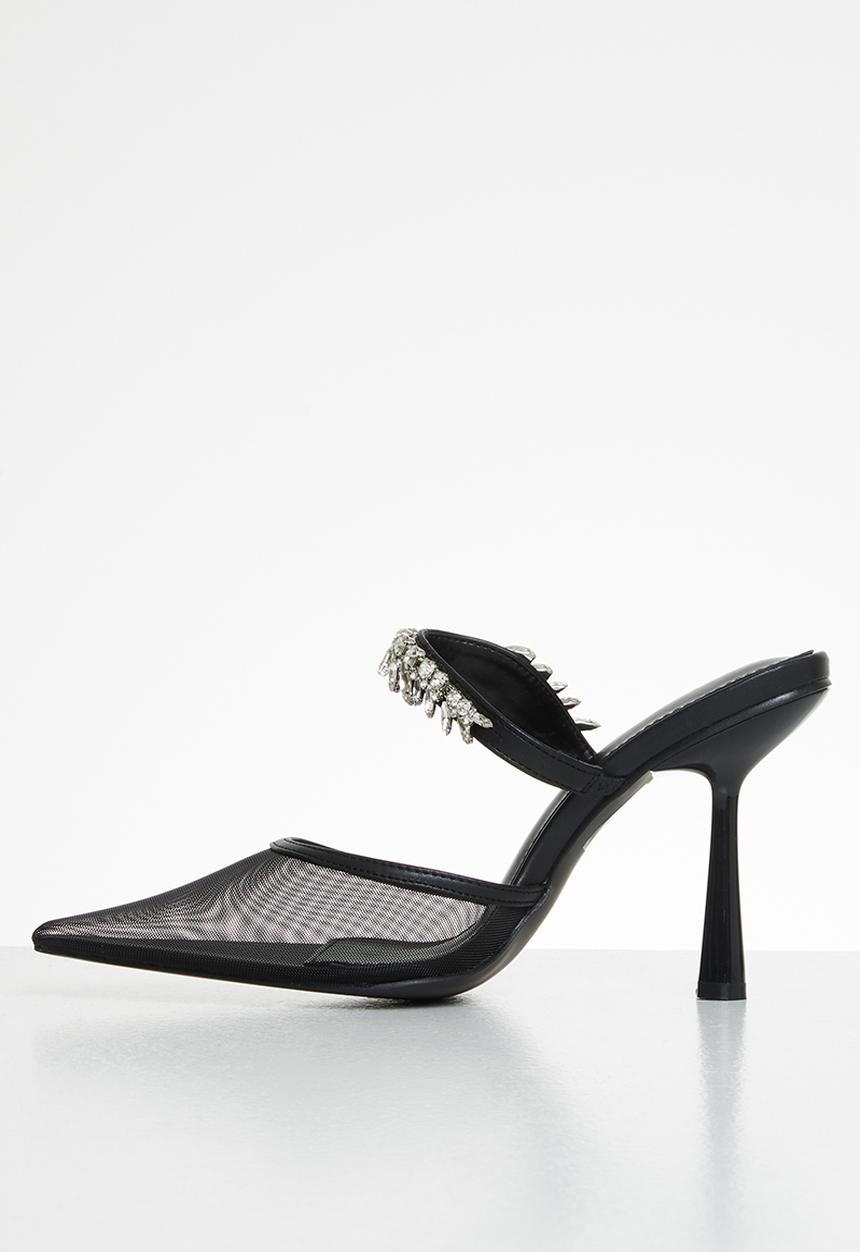 Public Desire - Girlfriend embellishment stiletto slip on heel - black