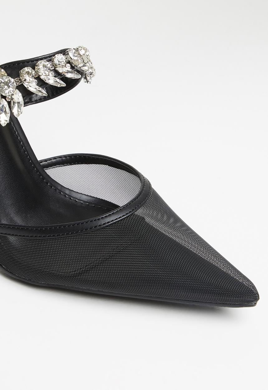 Public Desire - Girlfriend embellishment stiletto slip on heel - black