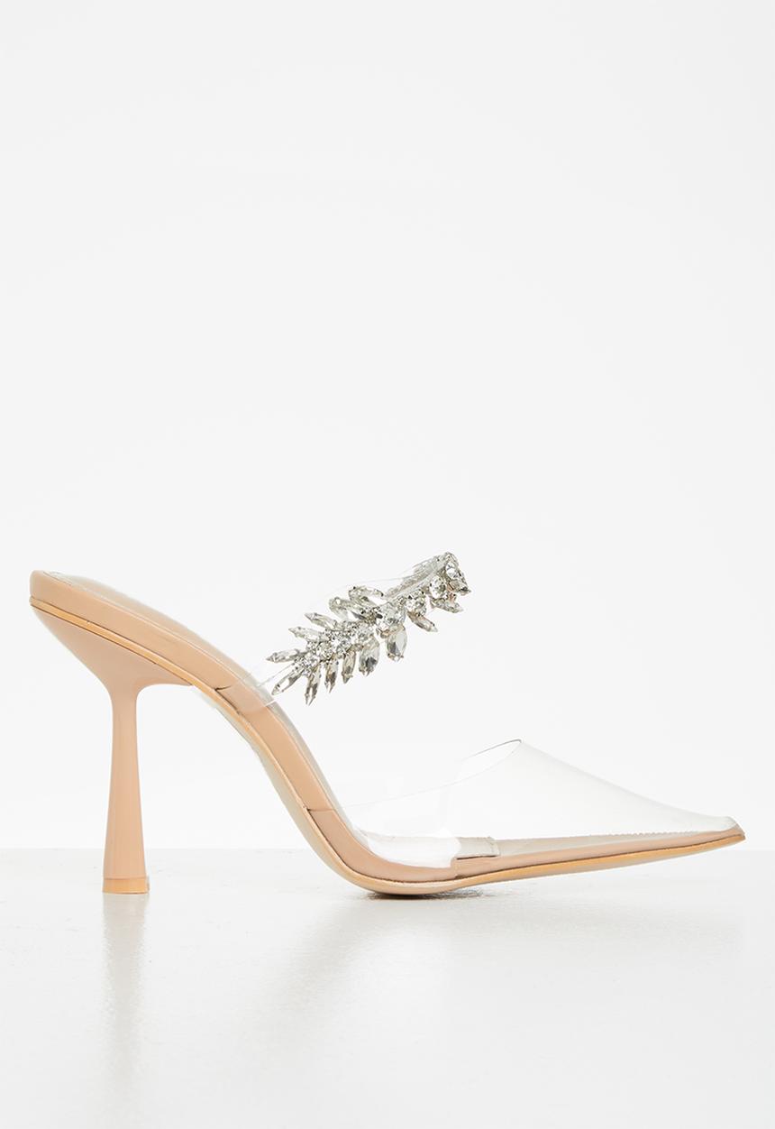 Public Desire - Girlfriend embellishment stiletto slip on heel - neutral