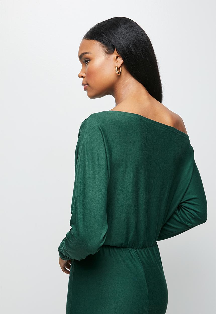 MILLA - Brushed knit slashed neck dolman bodycon dress - sea moss