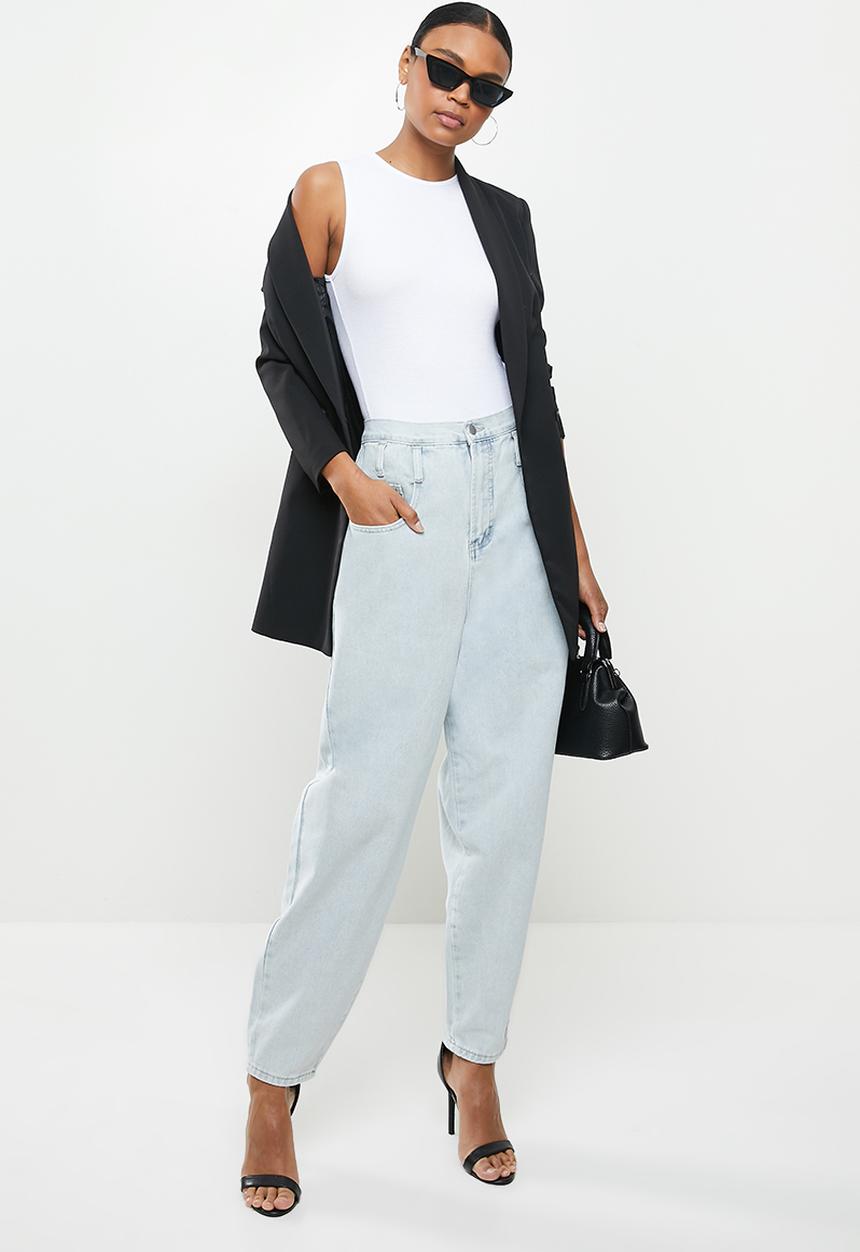Missguided - 2 Pack rib high neck racer sleeve - white & stone