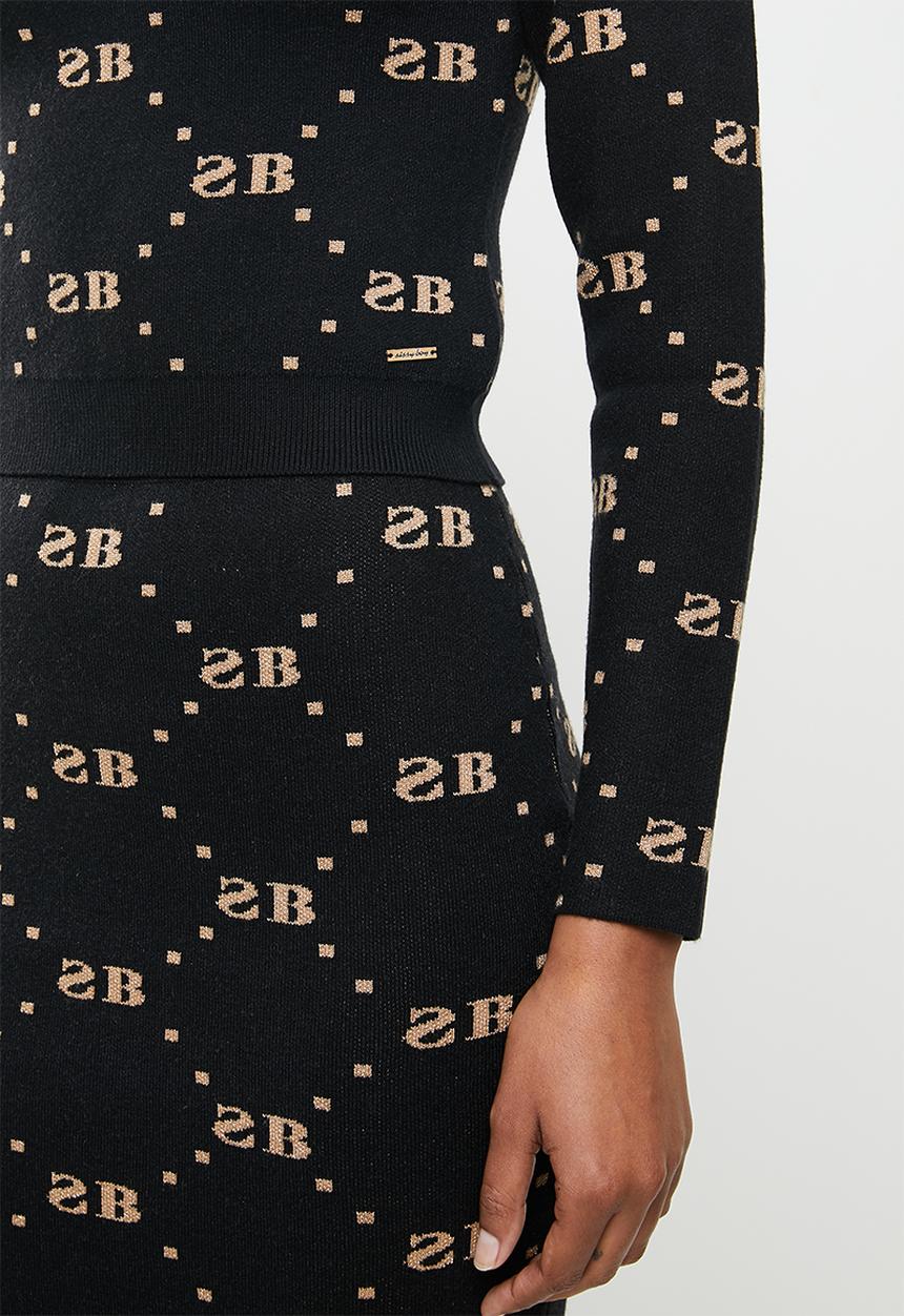 SISSY BOY - Babette: glitter repeat logo knit with crew neck and long sleeves - black