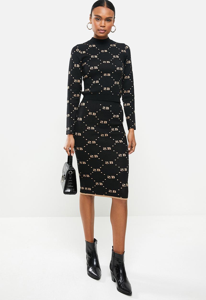 SISSY BOY - Babette: glitter repeat logo knit with crew neck and long sleeves - black