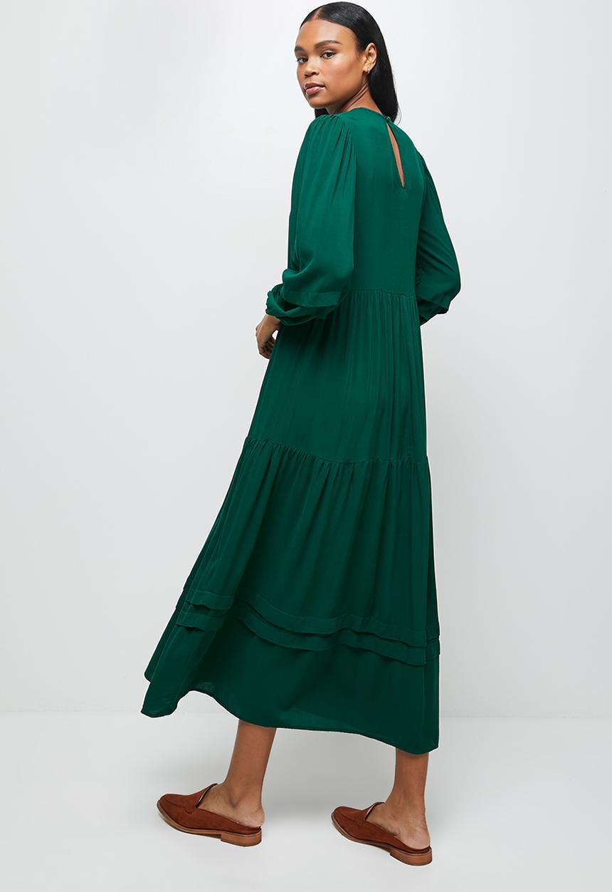 edit - Pleated detail tiered maxi - green