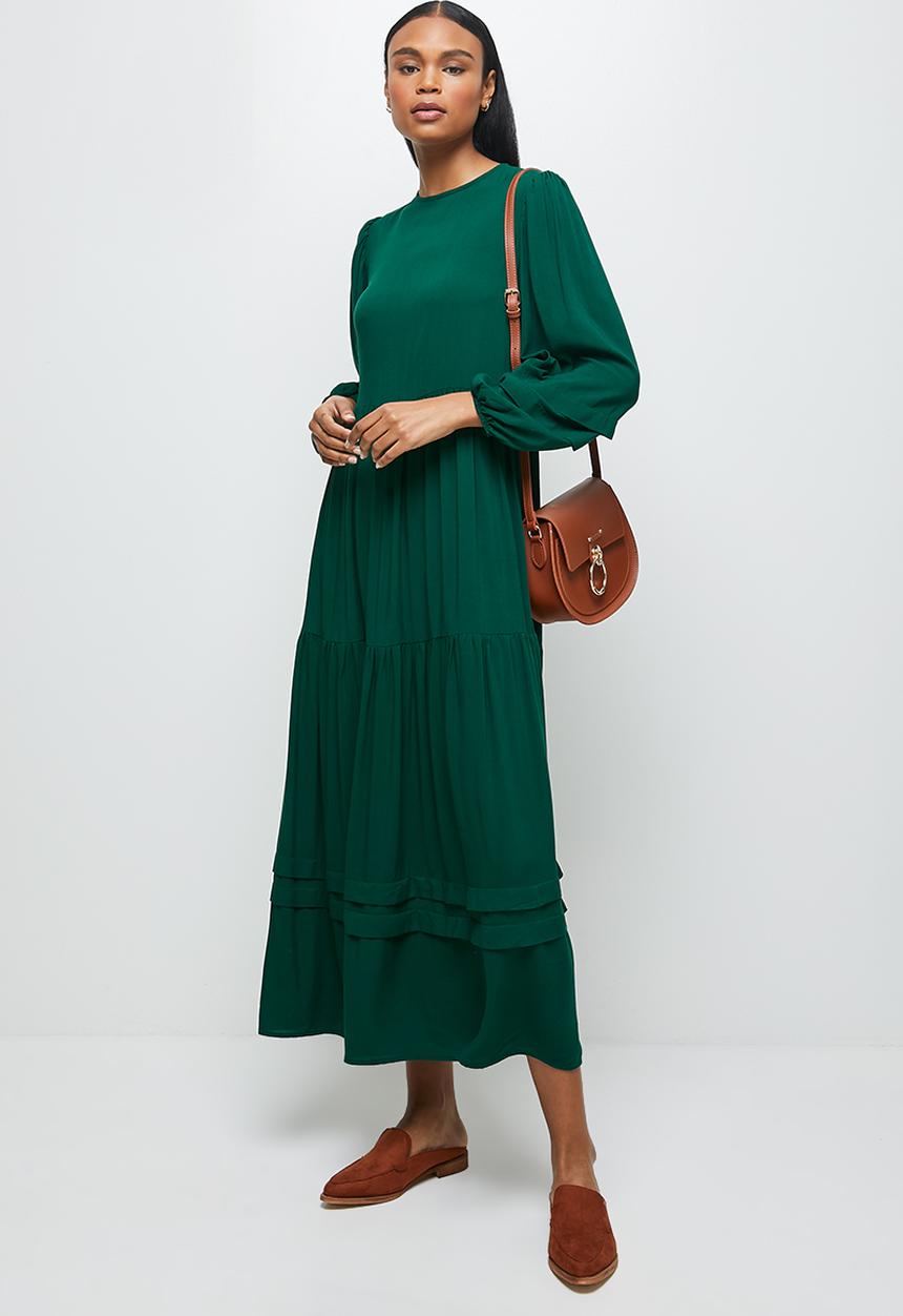 edit - Pleated detail tiered maxi - green
