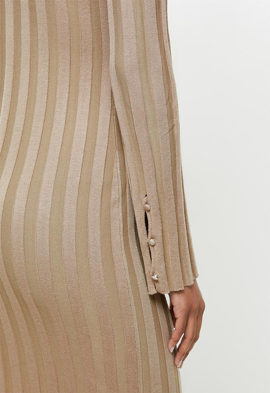 Missguided - Rib v-neck collared midaxi dress - stone
