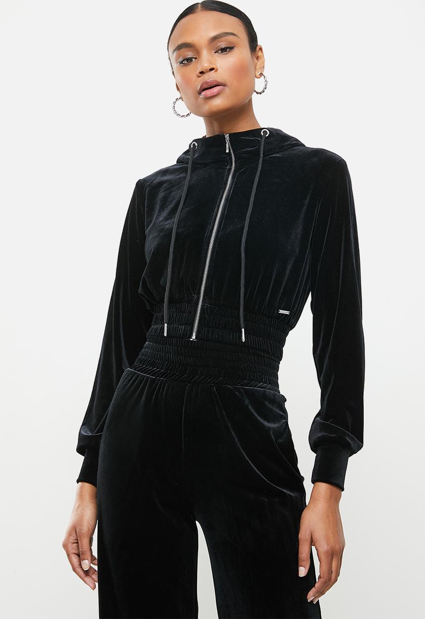 SISSY BOY - Cozy velvet crop zip through - black