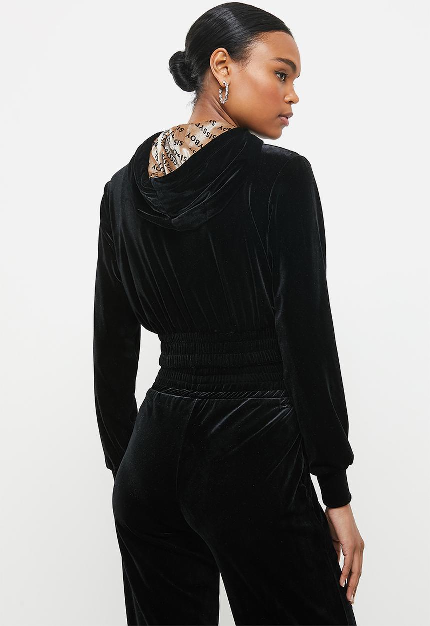 SISSY BOY - Cozy velvet crop zip through - black