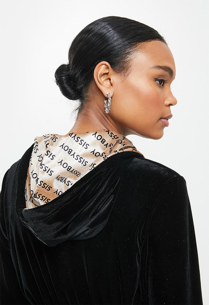 SISSY BOY - Cozy velvet crop zip through - black