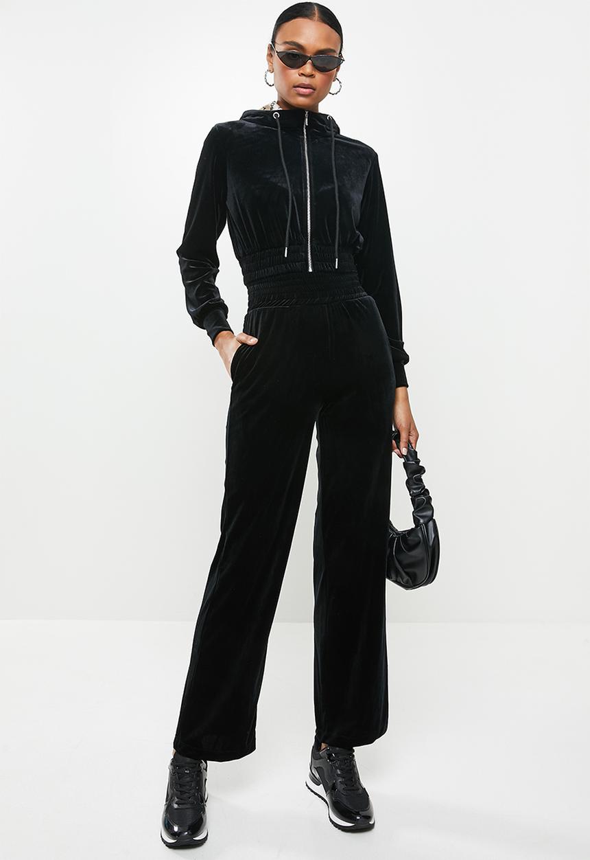 SISSY BOY - Cozy velvet crop zip through - black