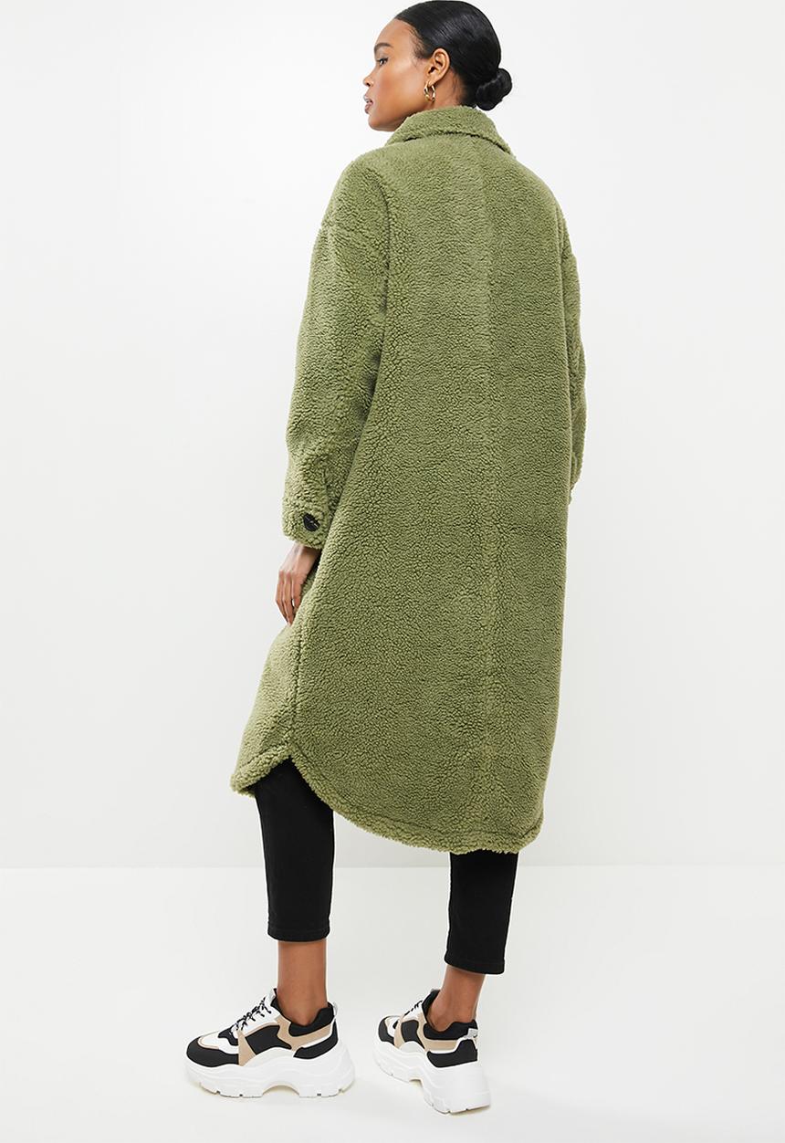 Missguided - Longline borg jacket - sage