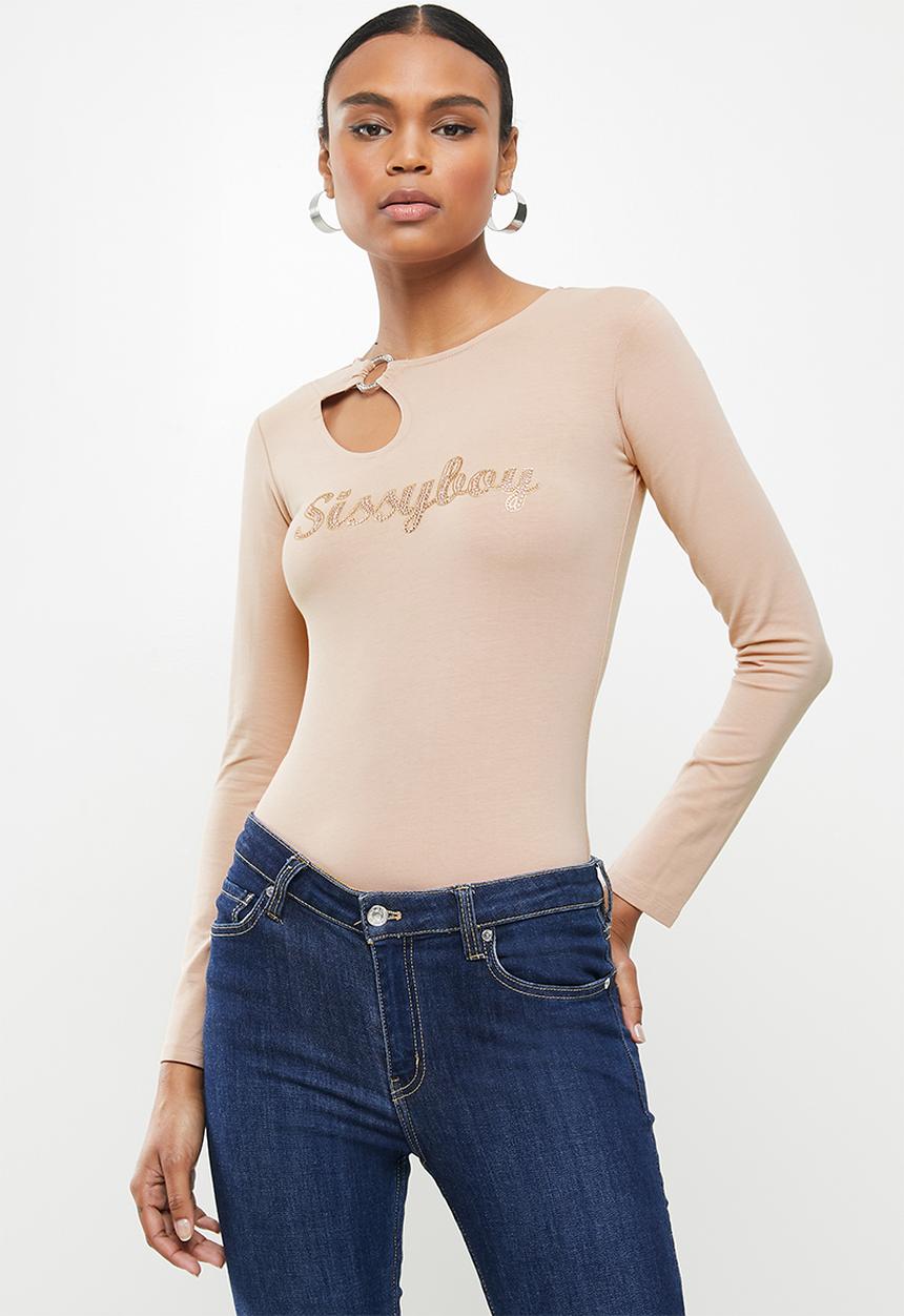 SISSY BOY - Swish that hair: basic round neck top with bling logo - neutral