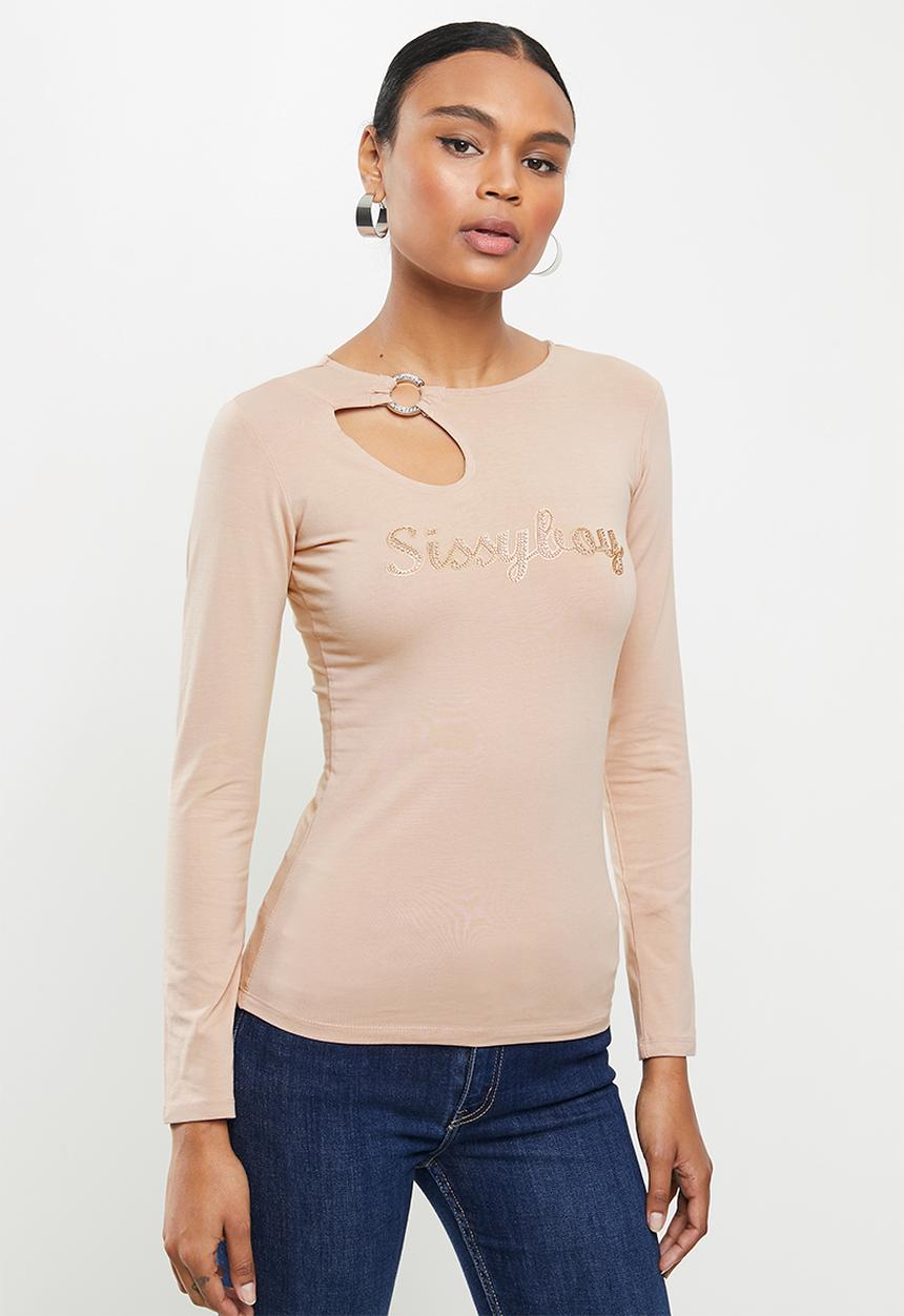 SISSY BOY - Swish that hair: basic round neck top with bling logo - neutral