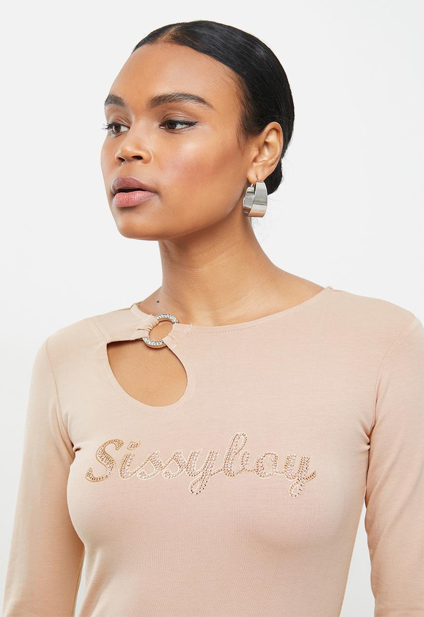 SISSY BOY - Swish that hair: basic round neck top with bling logo - neutral