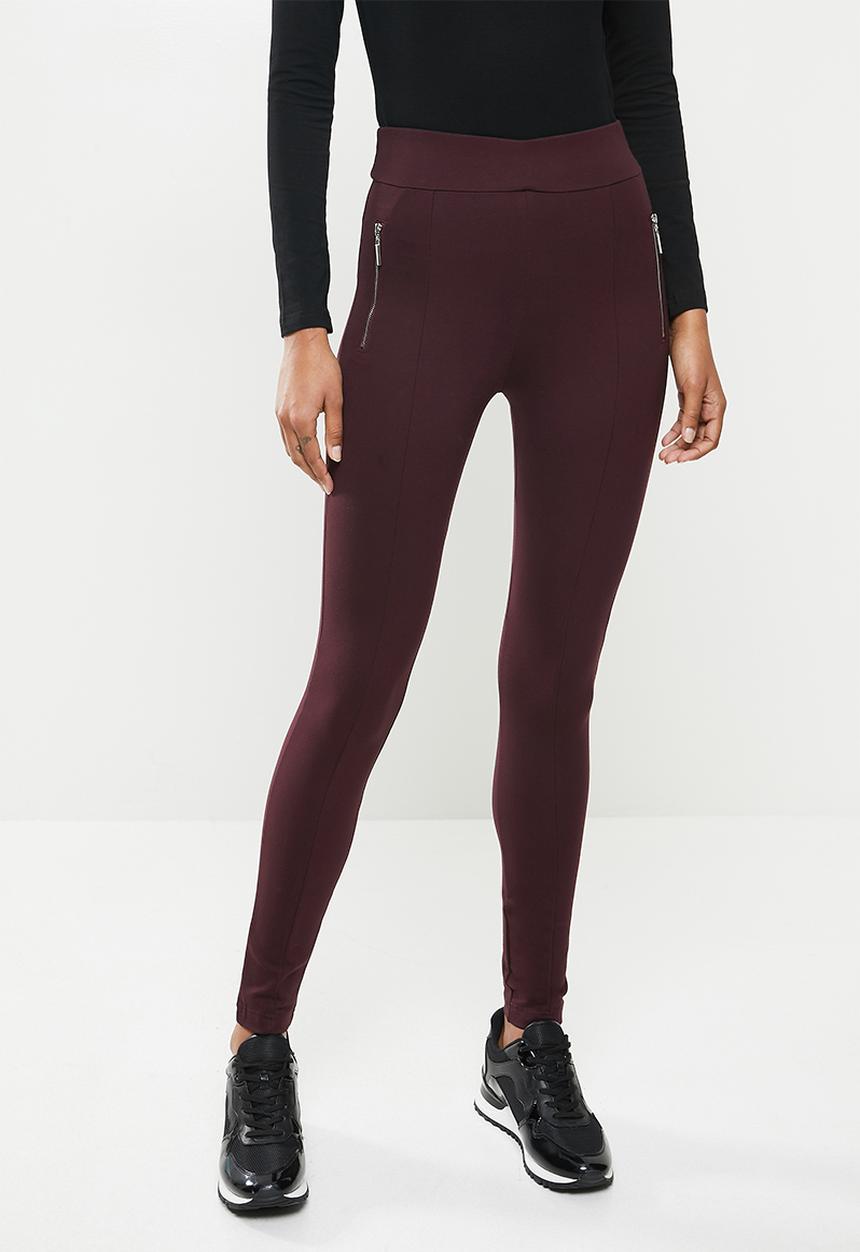 SISSY BOY - Valery:high rise legging with front metal zip - burgundy