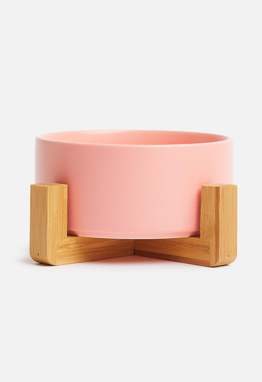 Sixth Floor - Ciao pet bowl with bamboo stand - blush