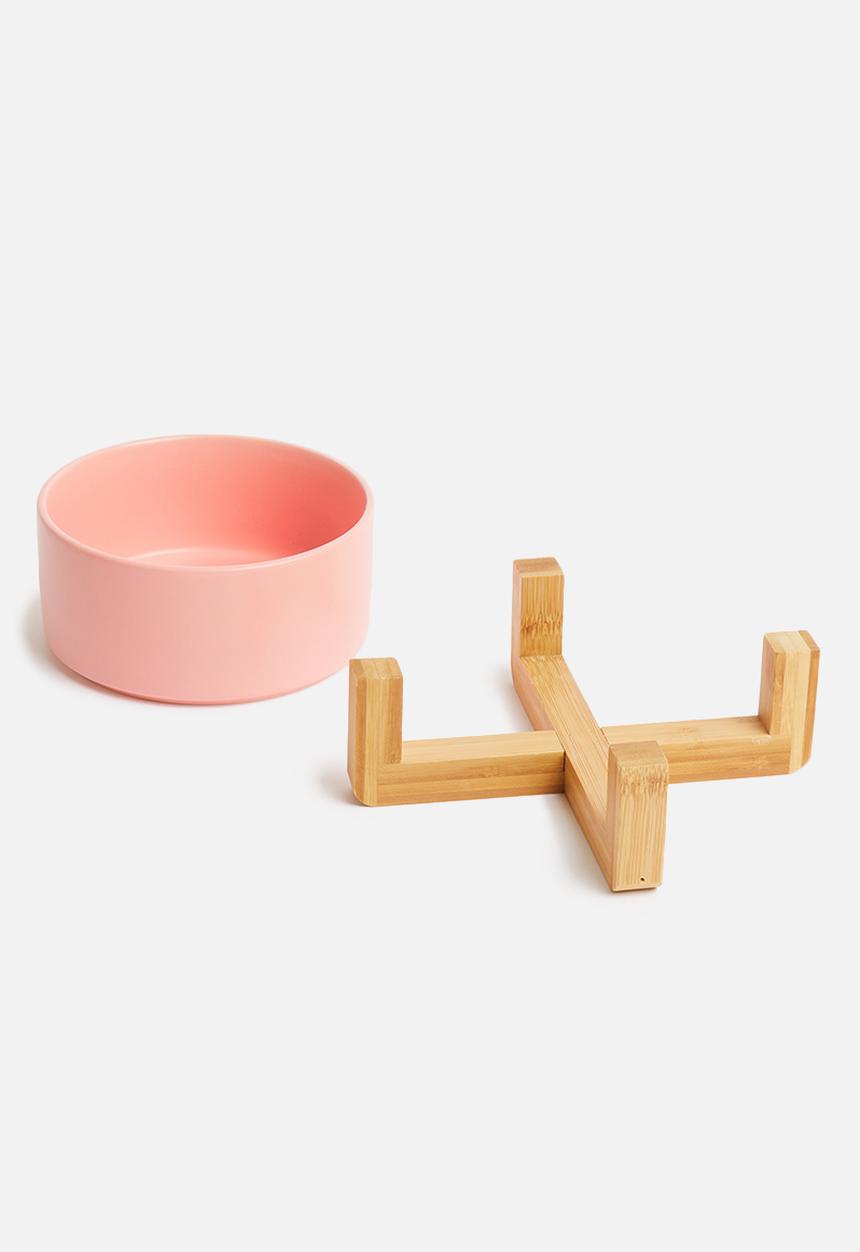 Sixth Floor - Ciao pet bowl with bamboo stand - blush
