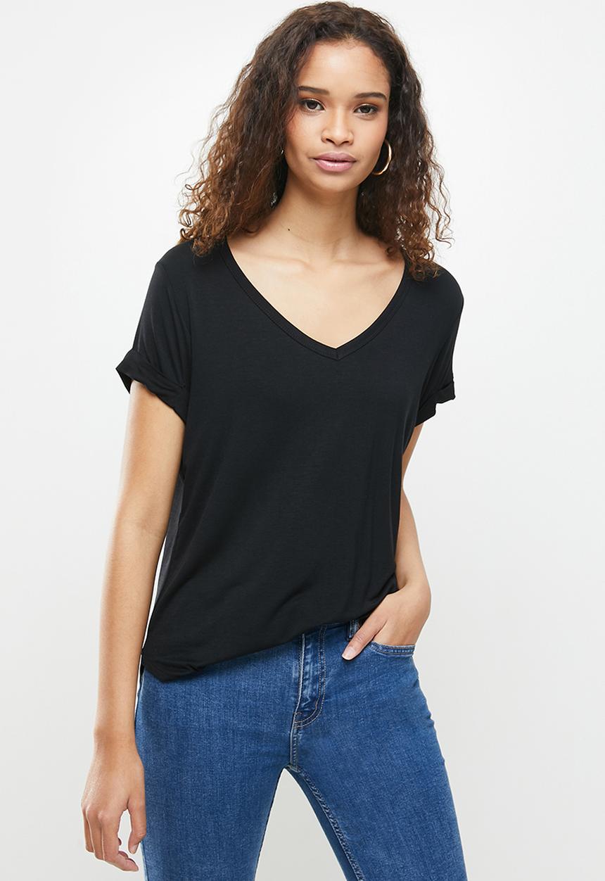 Cotton On - Karly short sleeve v-neck top - black