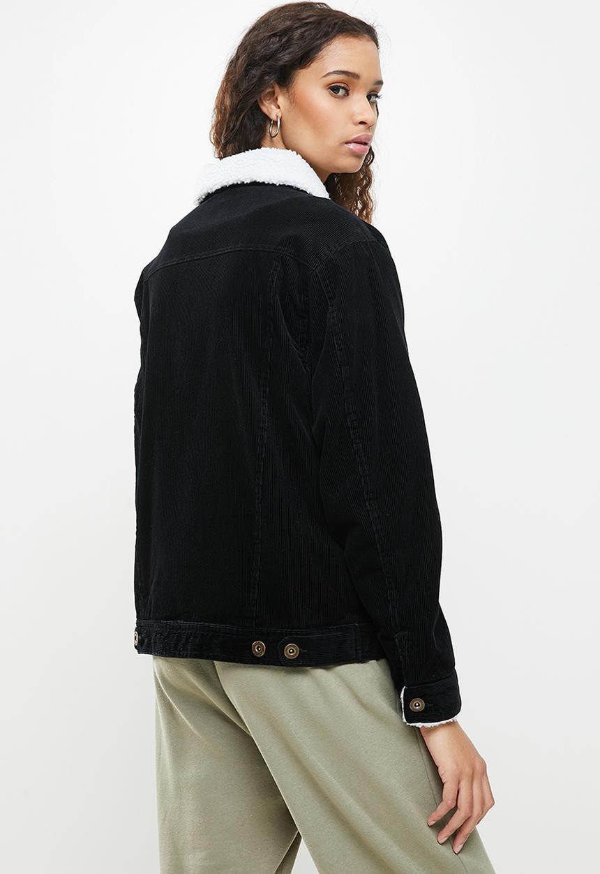 Cotton On - Sherpa cord trucker jacket - black