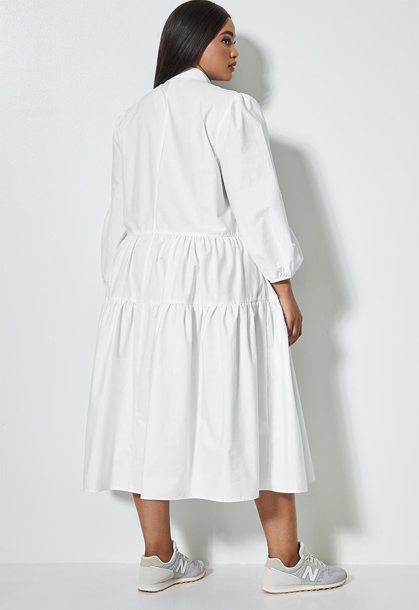 Superbalist - Tiered balloon sleeve shirt dress - white