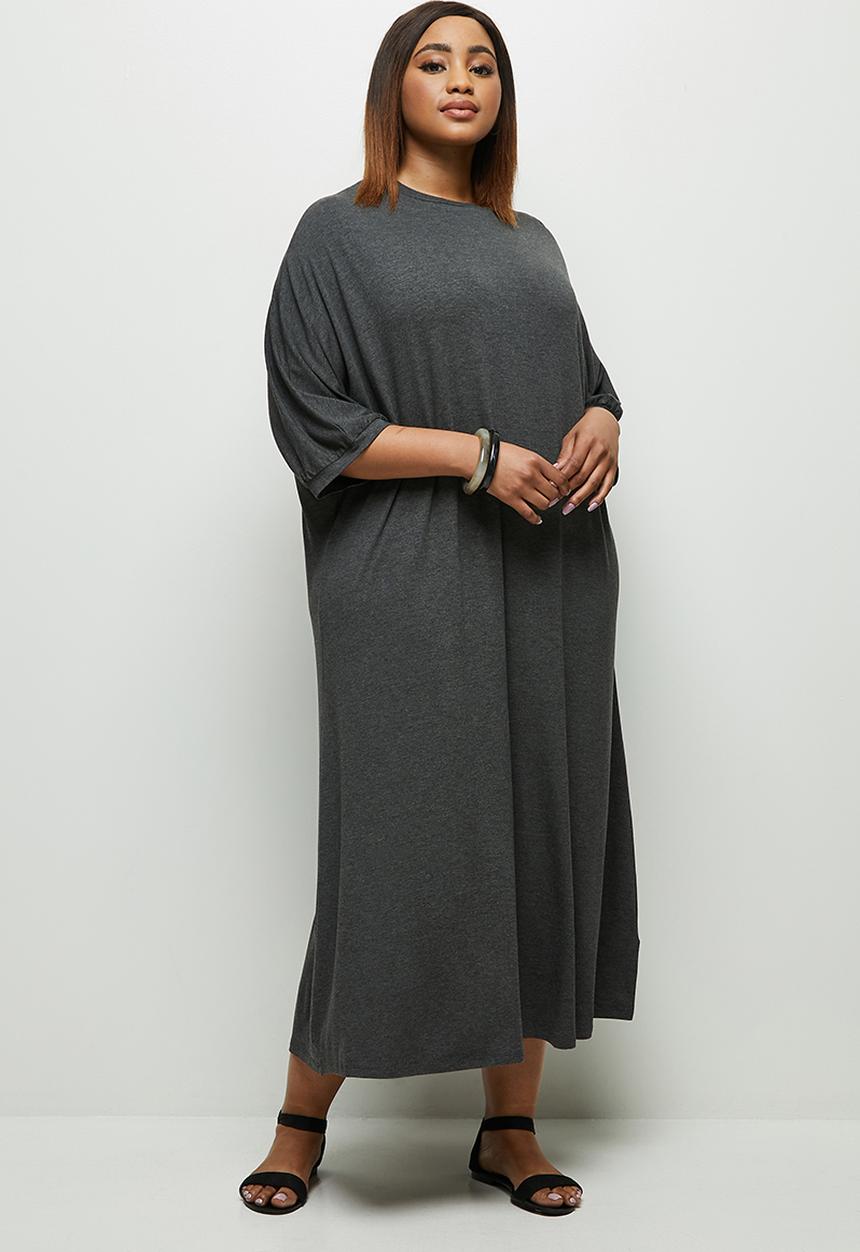 edit Plus - Conscious elbow sleeve swing dress - grey