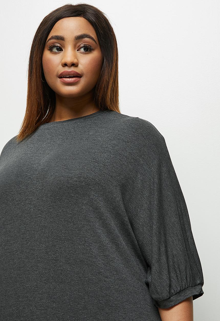 edit Plus - Conscious elbow sleeve swing dress - grey