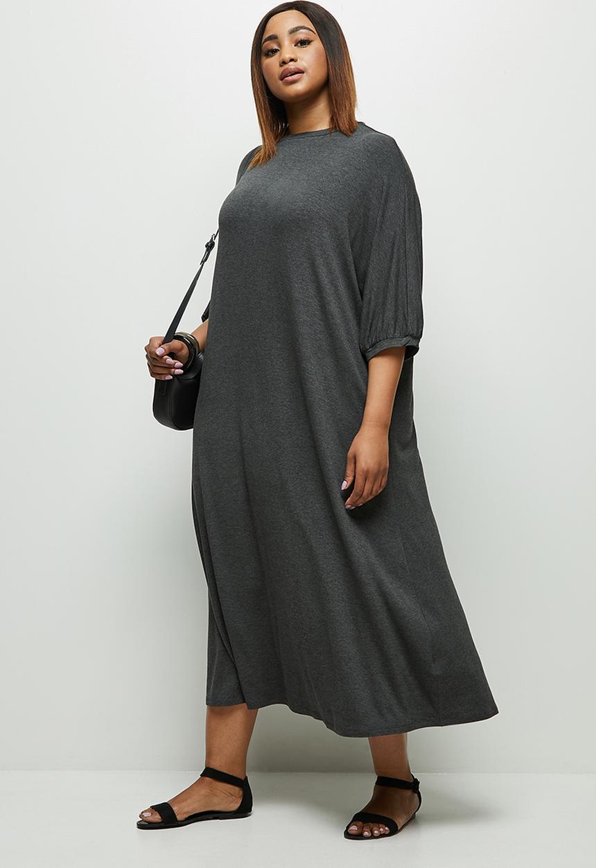 edit Plus - Conscious elbow sleeve swing dress - grey