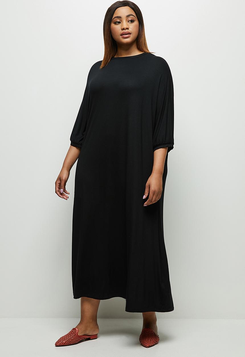 edit Plus - Conscious elbow sleeve swing dress - black