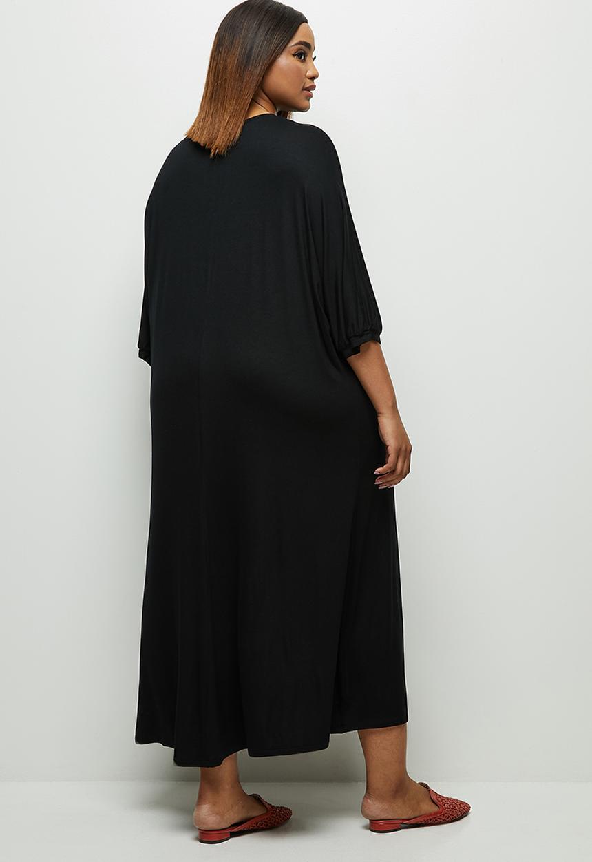 edit Plus - Conscious elbow sleeve swing dress - black