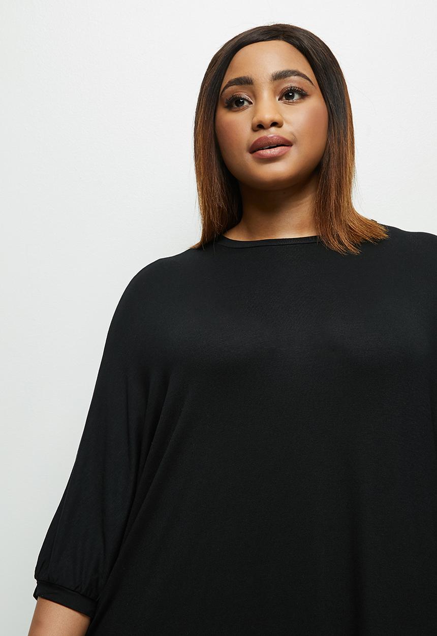 edit Plus - Conscious elbow sleeve swing dress - black