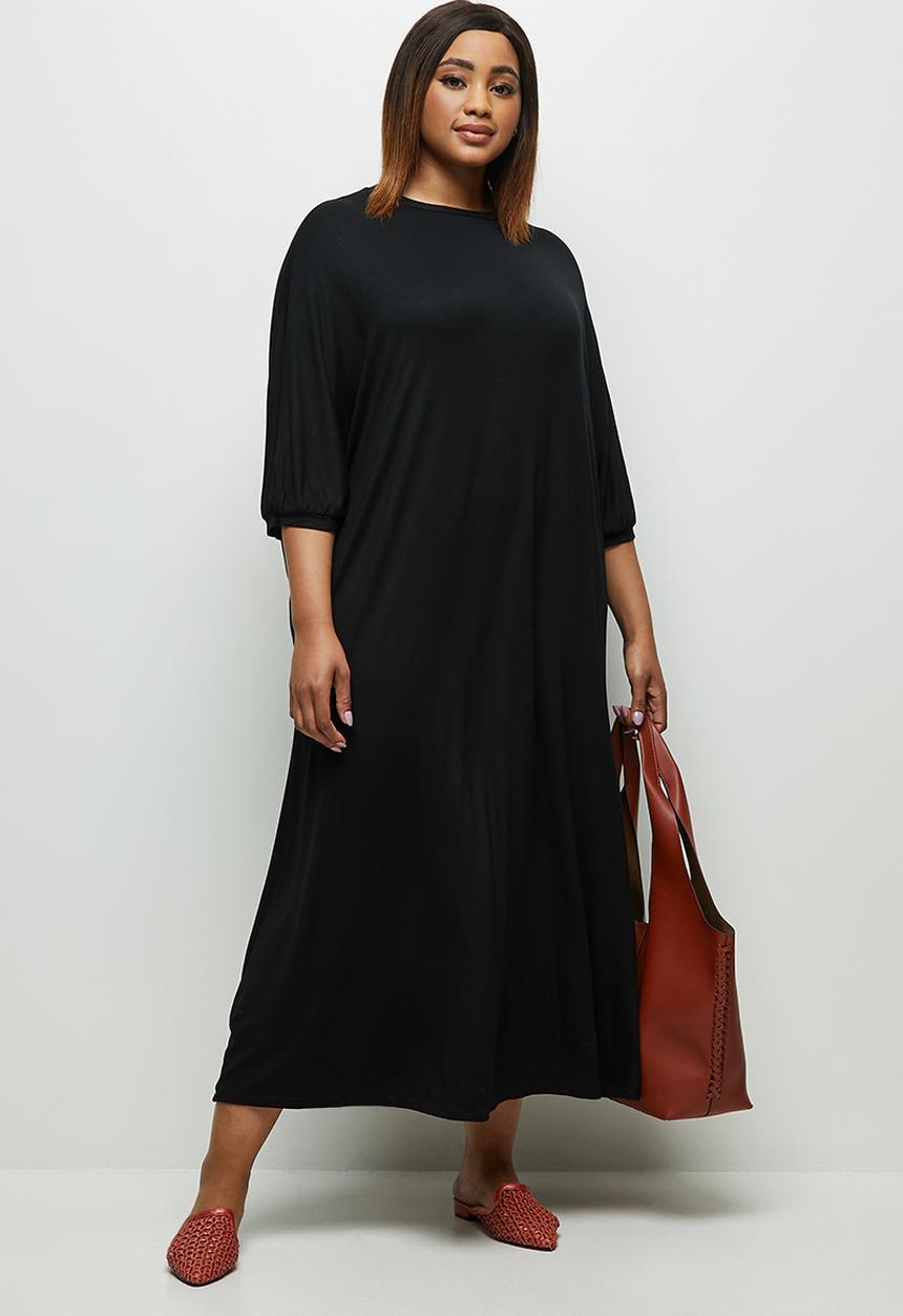 edit Plus - Conscious elbow sleeve swing dress - black